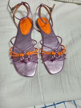 Metallic Lavender and Orange Strappy Women's Sandals
